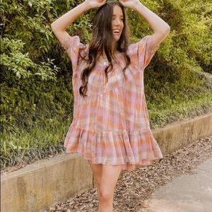 Free People Amelie Plaid Mini Dress In Orange Multi